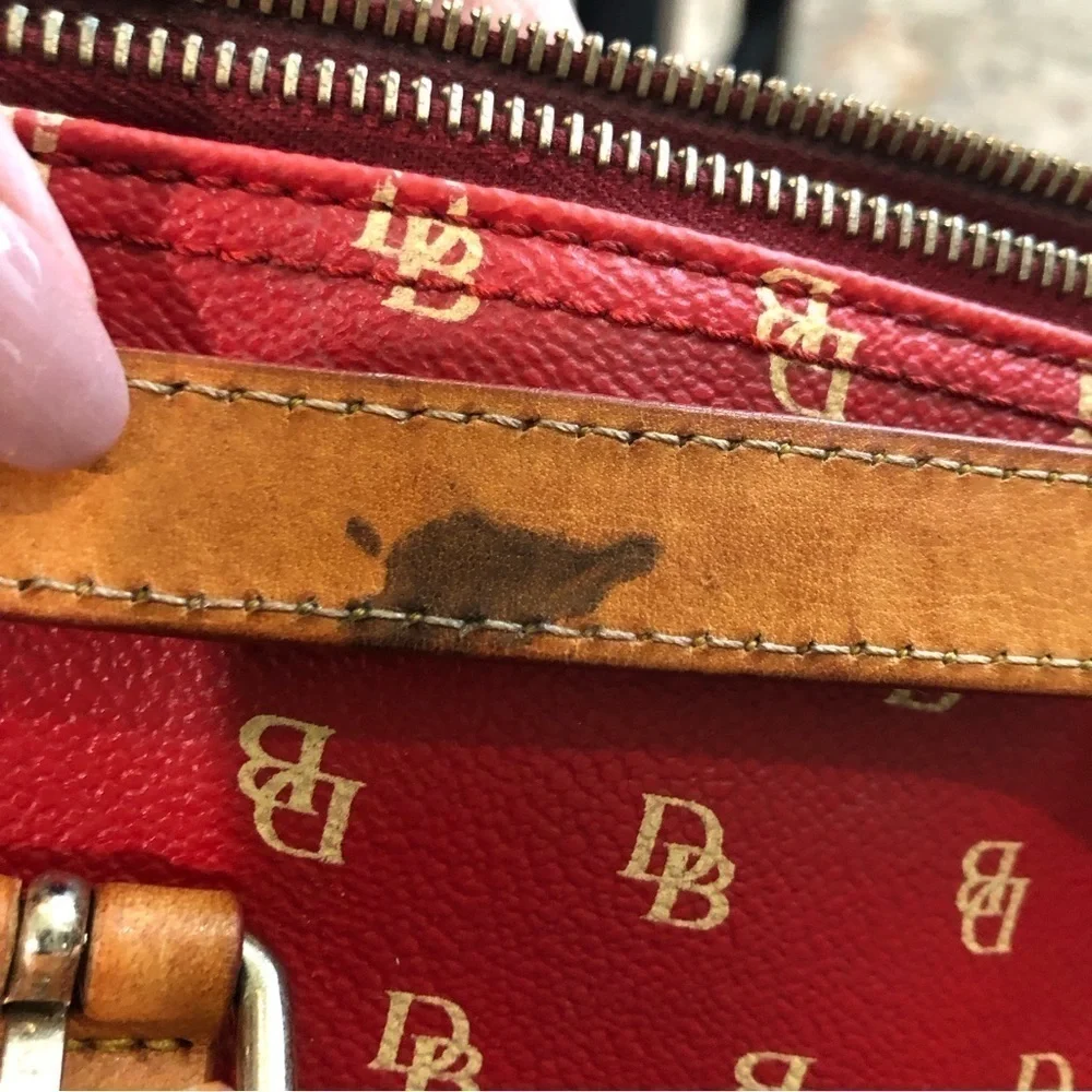 DOONEY & Bourke red leather satchel with DB logo detachable shoulder strap
